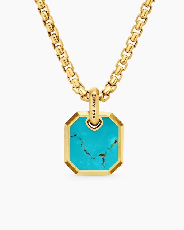 Octagonal Amulet in 18K Yellow Gold with Turquoise, 15mm