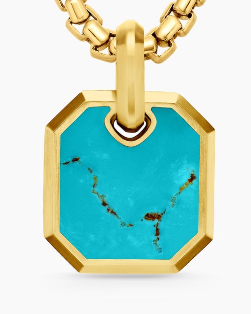 Mens Octagonal Amulet in 18K Yellow Gold with Turquoise, 15mm