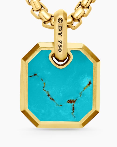 Mens Octagonal Amulet in 18K Yellow Gold with Turquoise, 15mm