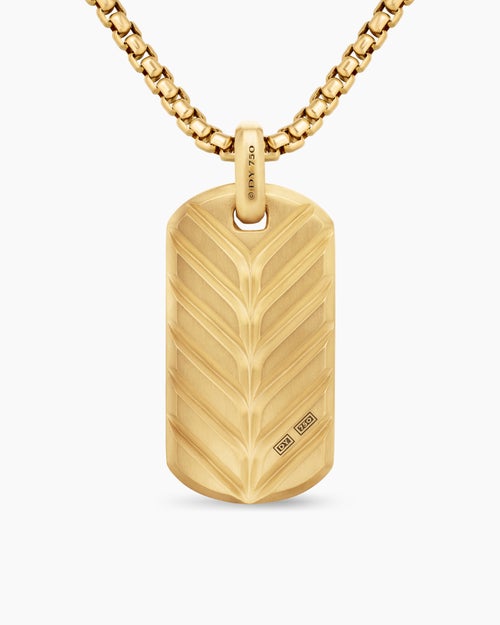 Mens Chevron Tag in 18K Yellow Gold, 35mm