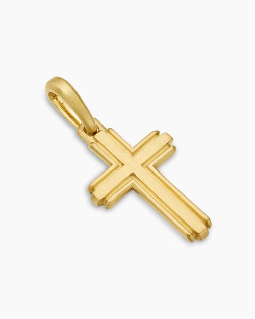 Mens Deco Cross Pendant in 18K Yellow Gold, 27mm