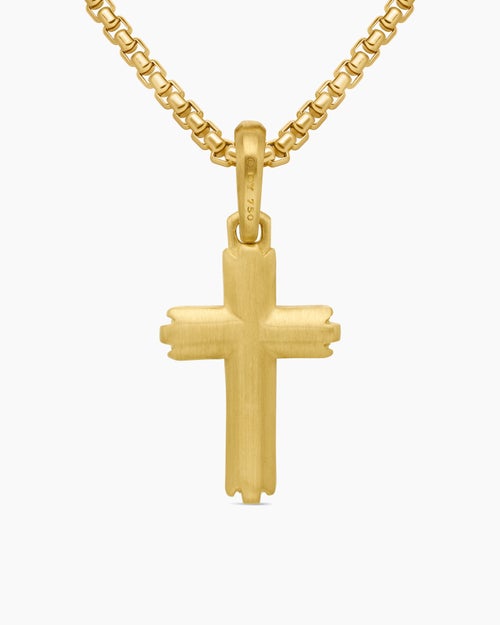 Mens Deco Cross Pendant in 18K Yellow Gold, 27mm