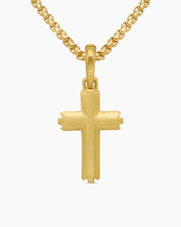 Deco Cross Pendant in 18K Yellow Gold, 27mm