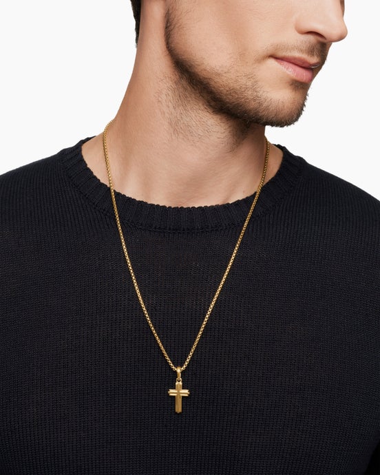 Deco Cross Pendant in 18K Yellow Gold, 27mm