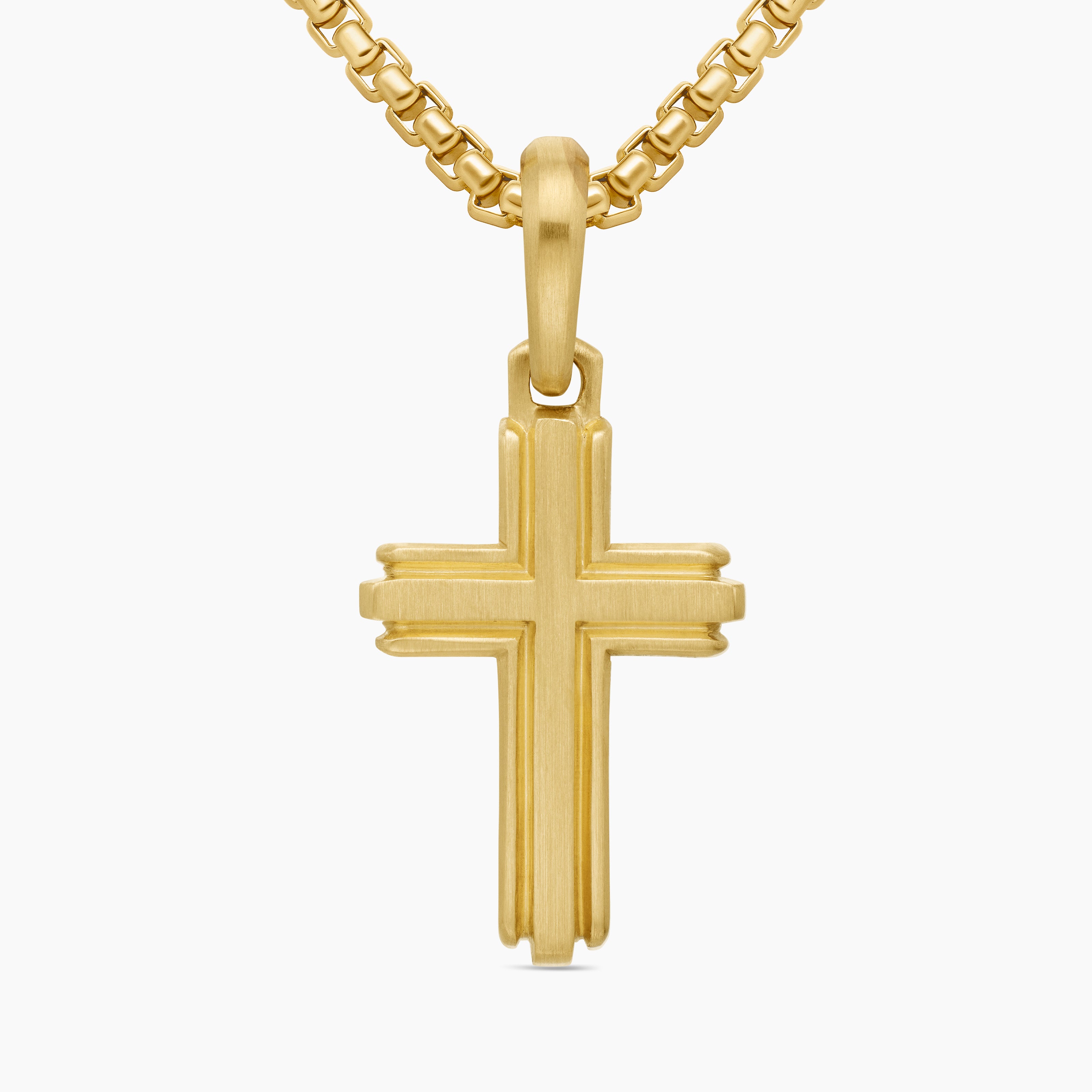 Mens Deco Cross Pendant in 18K Yellow Gold, 27mm