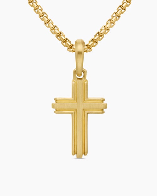 Mens Deco Cross Pendant in 18K Yellow Gold, 27mm