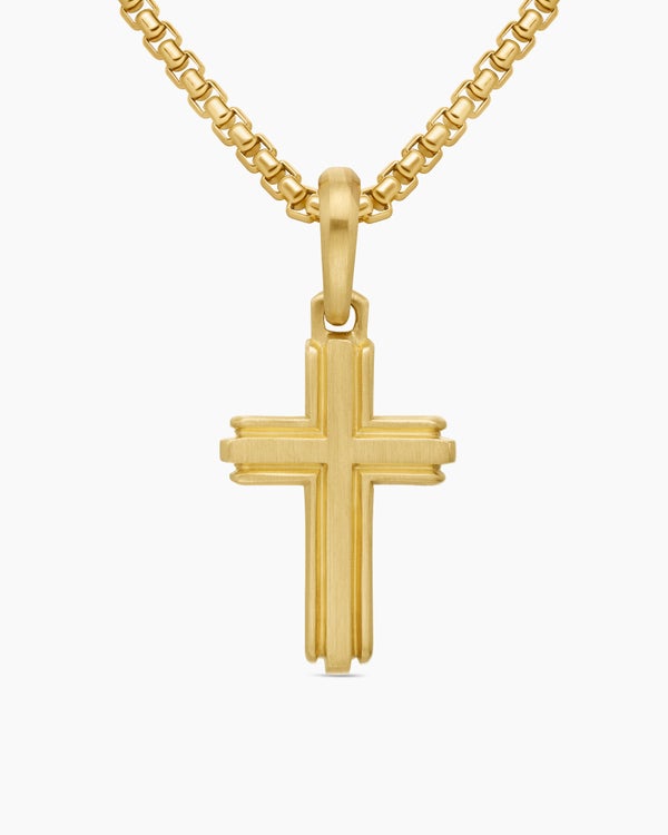 Deco Cross Pendant in 18K Yellow Gold, 27mm