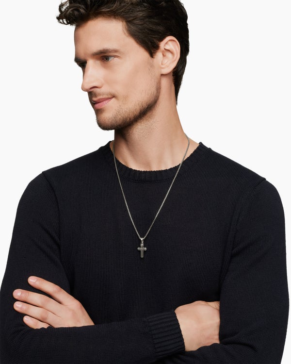 Deco Cross Pendant in Sterling Silver, 27mm