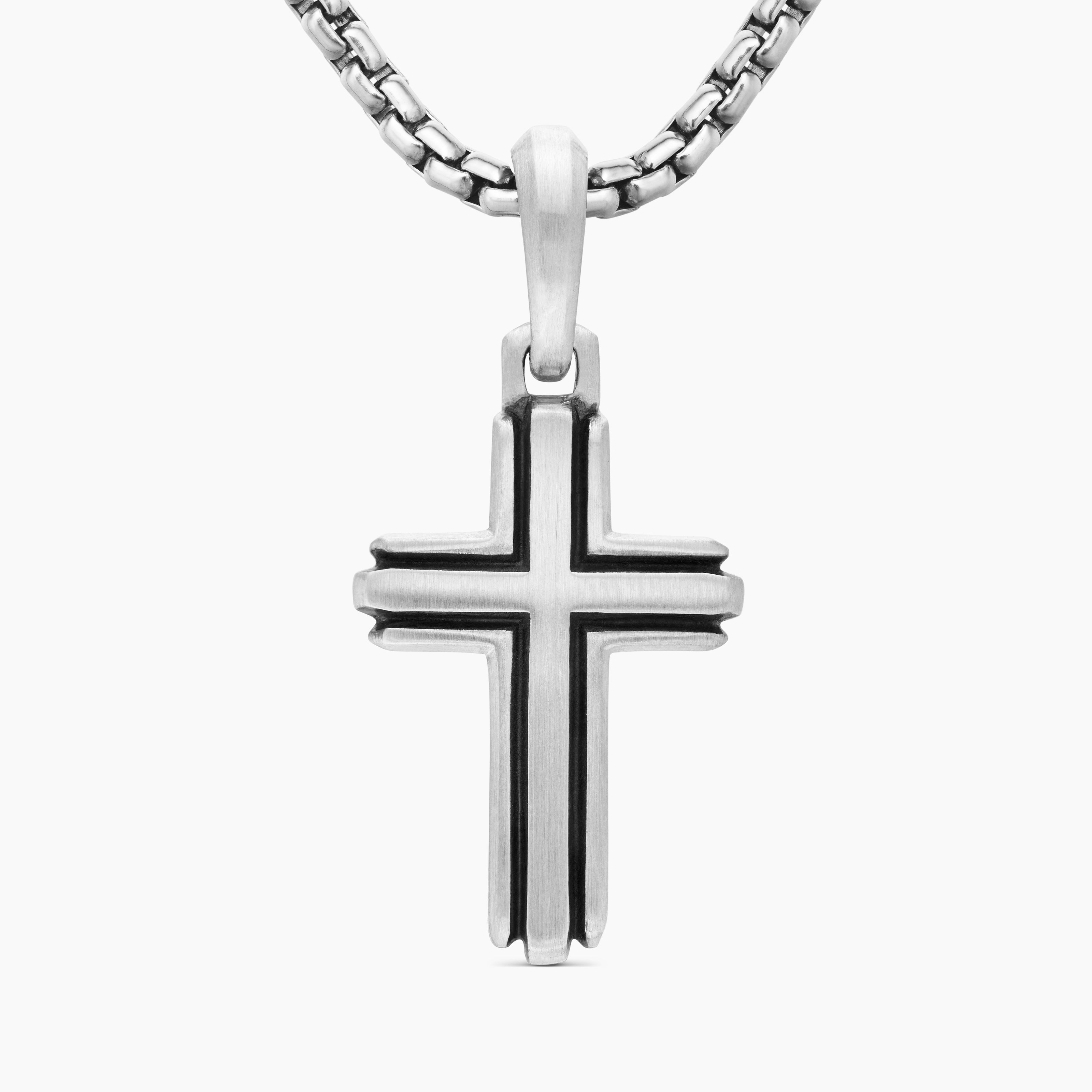 Mens Deco Cross Pendant in Sterling Silver, 27mm