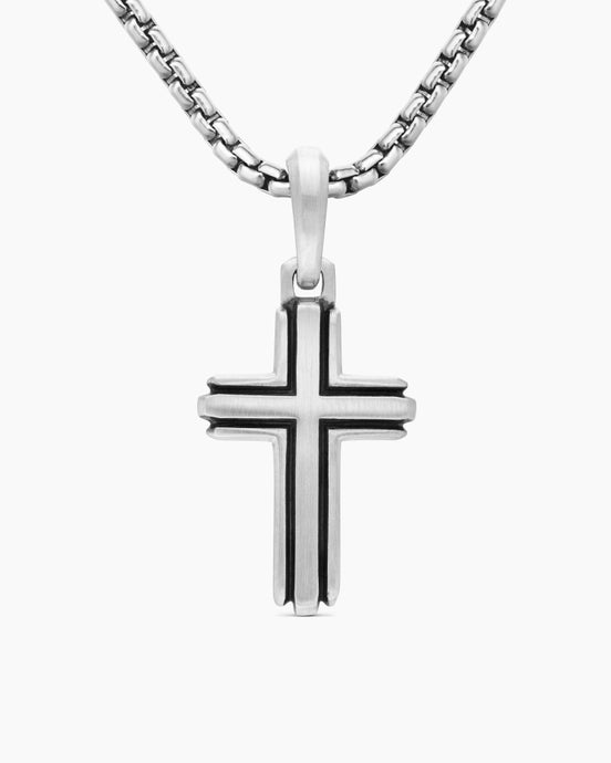 Deco Cross Pendant in Sterling Silver, 27mm