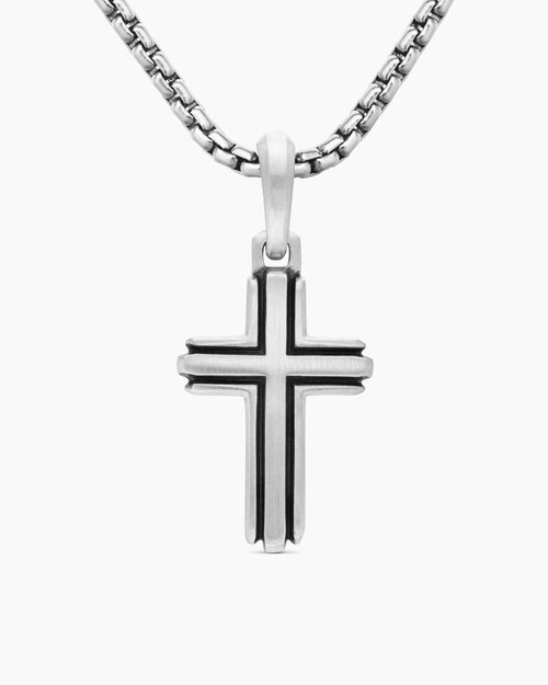 Mens Deco Cross Pendant in Sterling Silver, 27mm