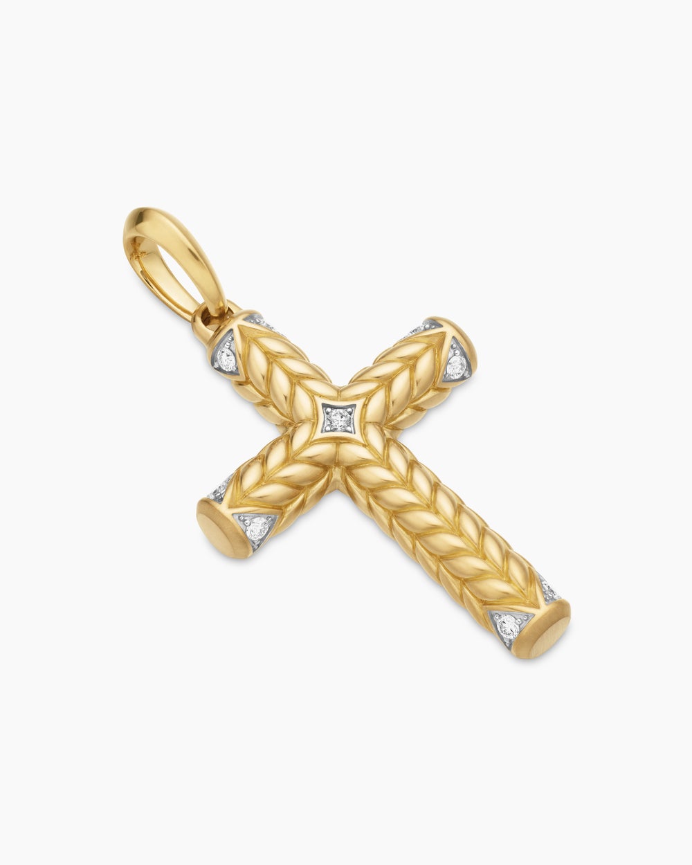 Mens Chevron Cross Pendant in 18K Yellow Gold with Diamonds, 36mm