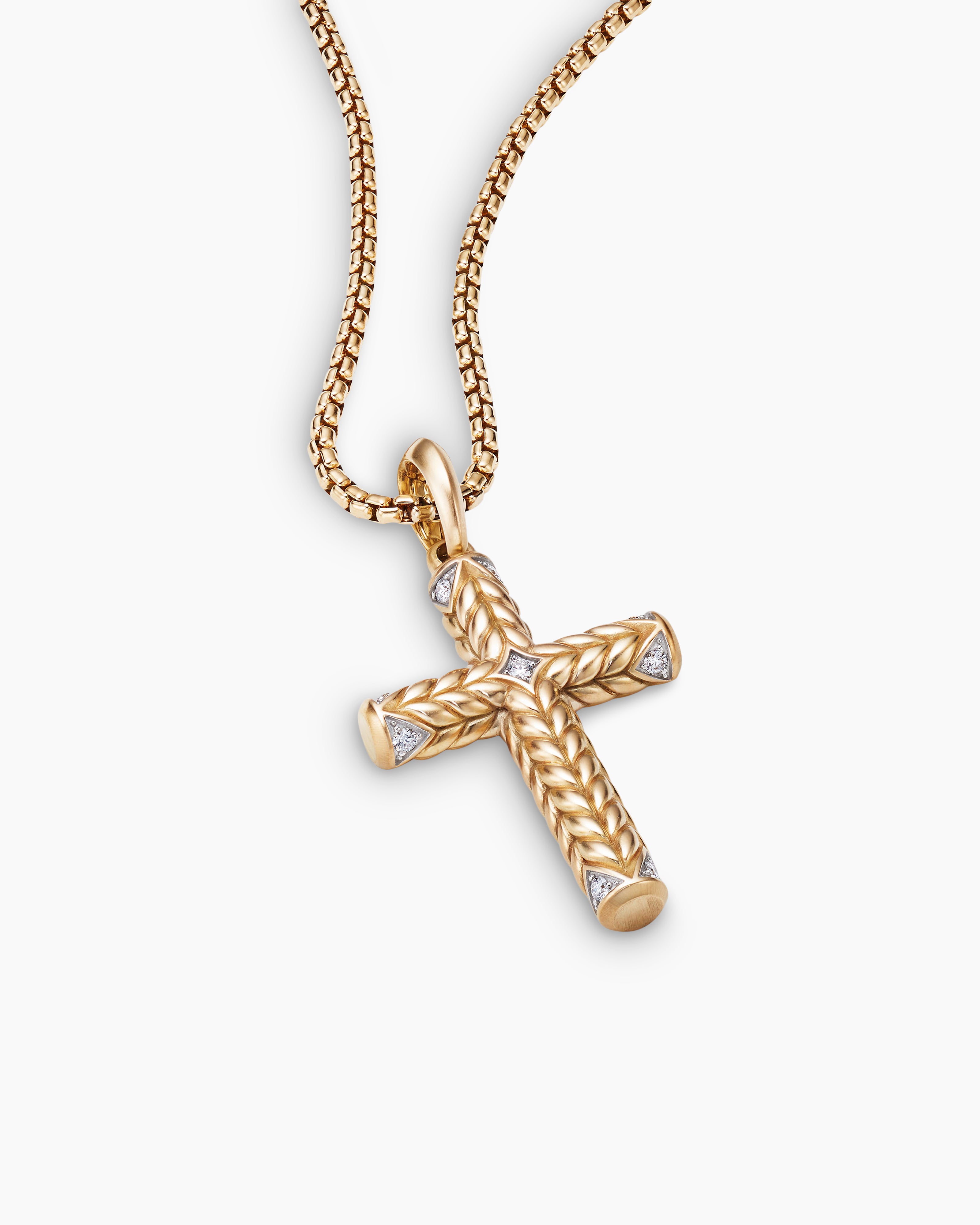 Chevron Sculpted Cross Pendant in 18K Yellow Gold with