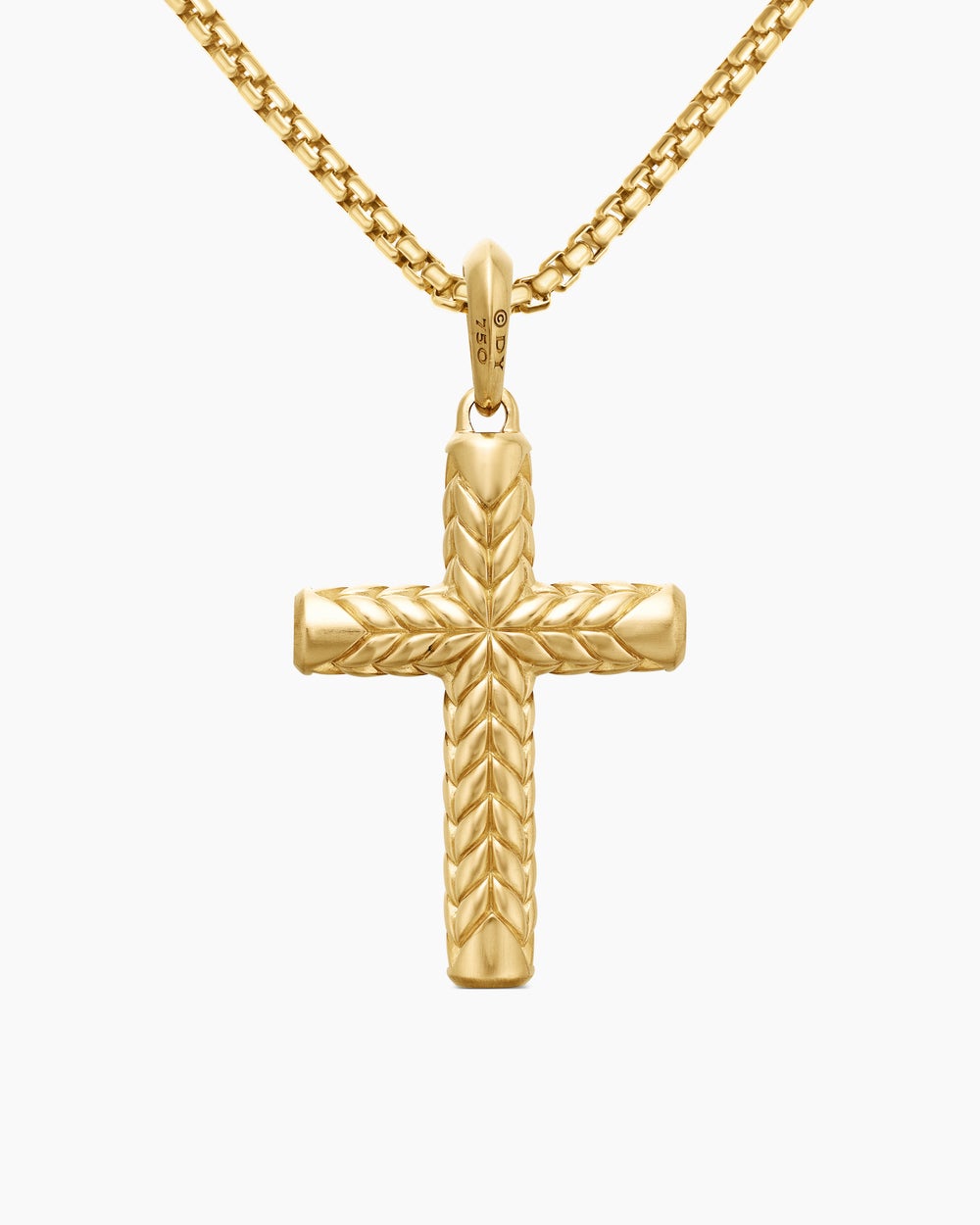 Mens Chevron Cross Pendant in 18K Yellow Gold with Diamonds, 36mm
