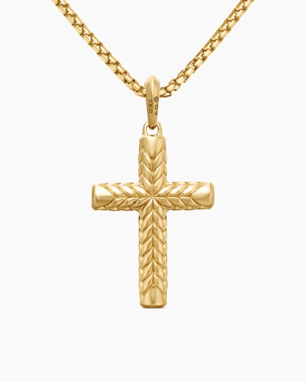 Chevron Cross Pendant in 18K Yellow Gold with Diamonds, 36mm