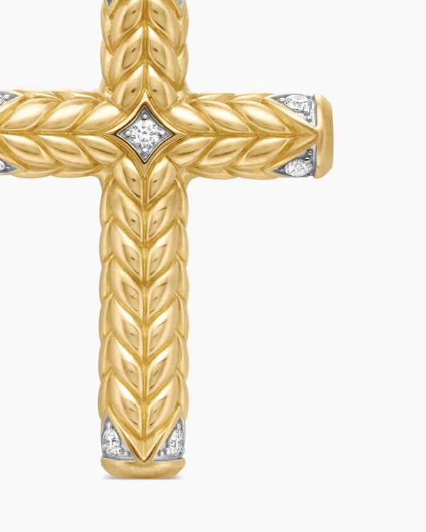 Chevron Cross Pendant in 18K Yellow Gold with Diamonds, 36mm