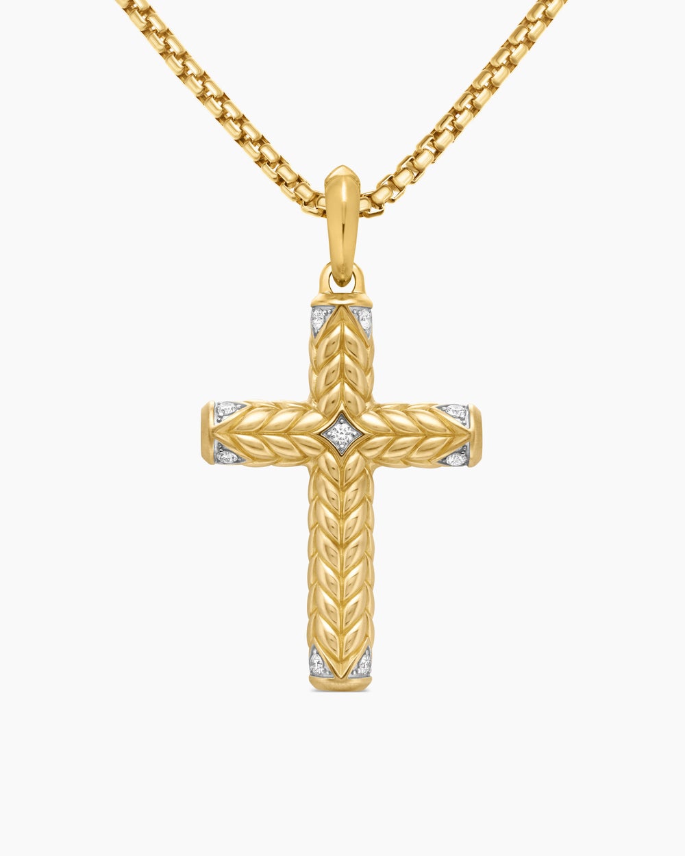 Mens Chevron Cross Pendant in 18K Yellow Gold with Diamonds, 36mm