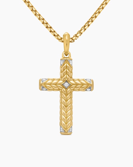 Chevron Cross Pendant in 18K Yellow Gold with Diamonds, 36mm