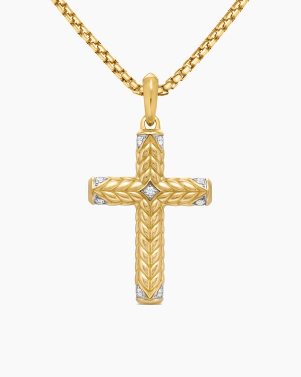 Chevron Cross Pendant in 18K Yellow Gold with Diamonds, 36mm
