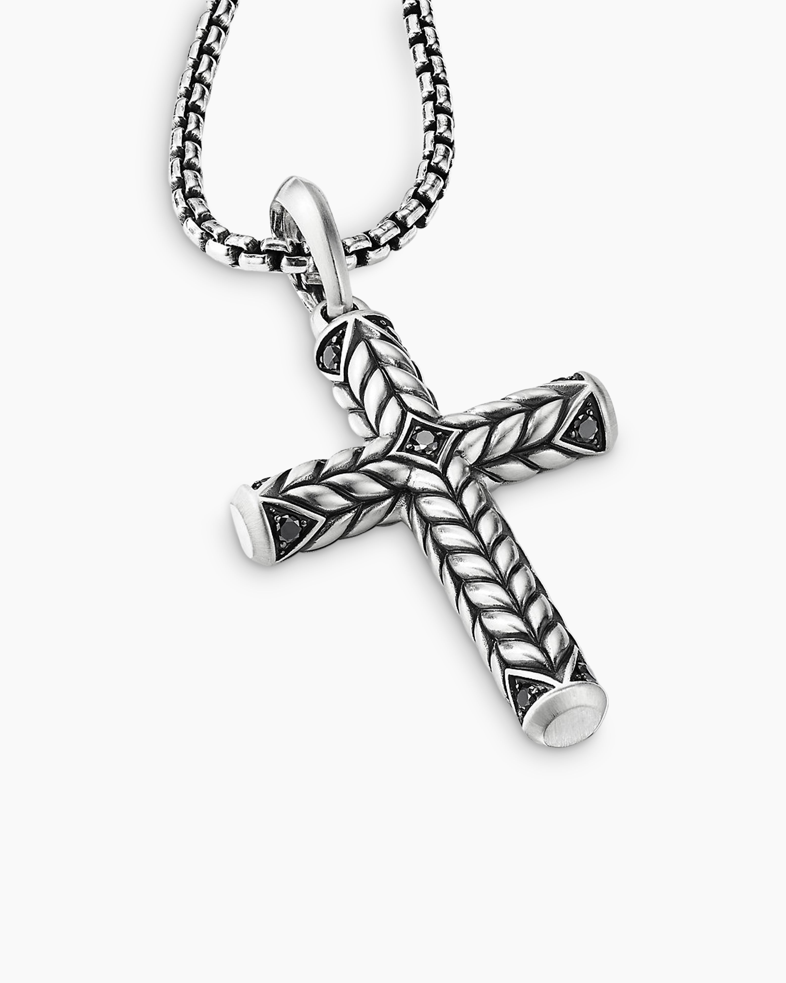 Chevron Sculpted Cross Pendant in Sterling Silver with Black Diamonds ...