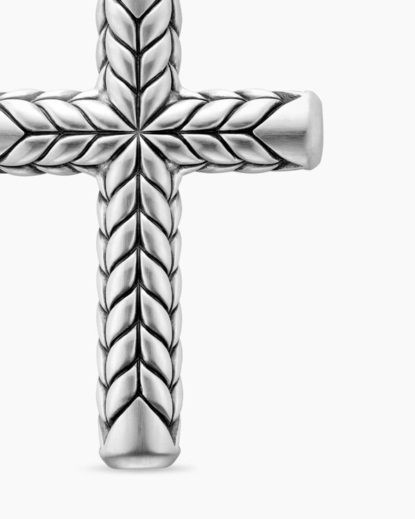 Chevron Cross Pendant in Sterling Silver with Black Diamonds, 36mm