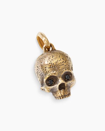 Memento Mori Skull Amulet in 18K Yellow Gold with Pavé Black Diamonds, 18mm