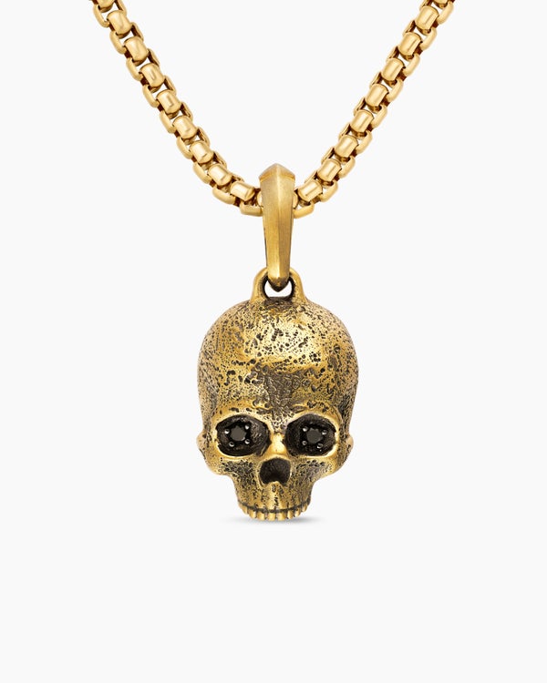 Amulette crâne Memento Mori en or jaune 18 carats avec pavé de diamants noirs, 18 mm
