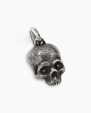 Memento Mori Skull Amulet in Sterling Silver with Pavé Black Diamonds, 18mm