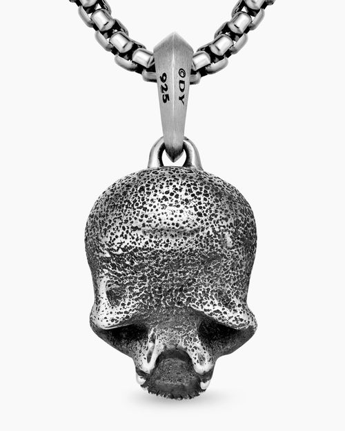 Mens Memento Mori Skull Amulet in Sterling Silver with Pavé Black Diamonds, 18mm