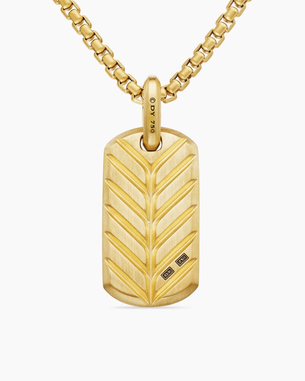 Chevron Tag in 18K Yellow Gold with Black Diamonds, 27mm