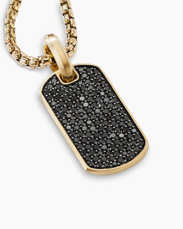 Chevron Tag in 18K Yellow Gold with Black Diamonds, 27mm