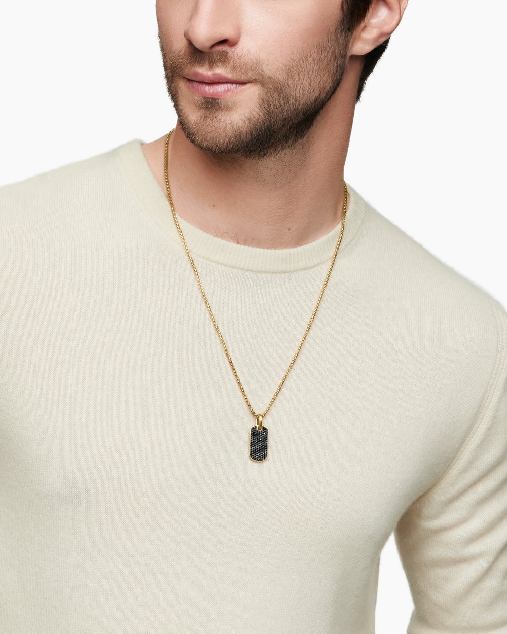 Médaille Chevron en or jaune 18 carats avec diamants noirs, 27 mm homme