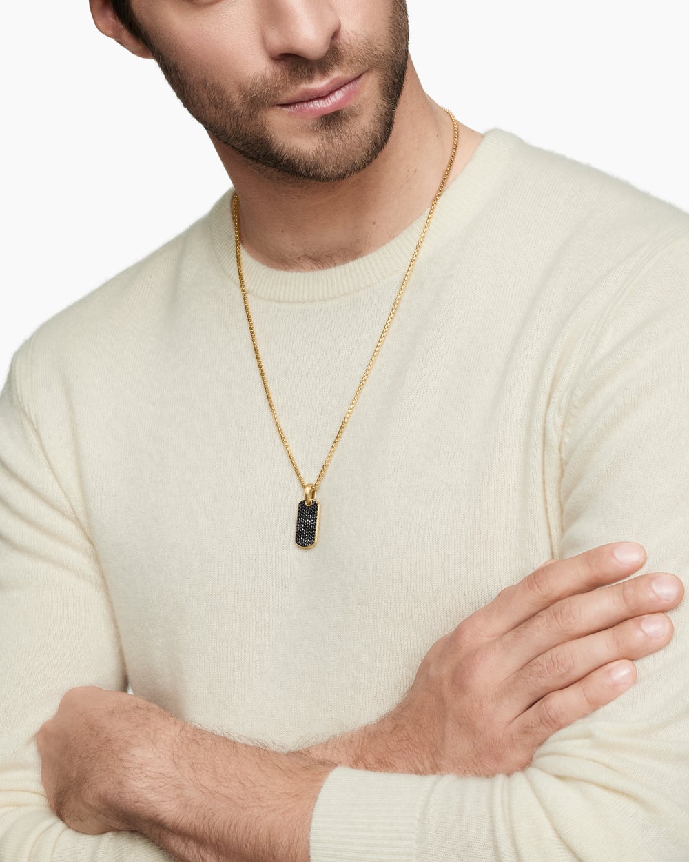 Médaille Chevron en or jaune 18 carats avec diamants noirs, 27 mm homme