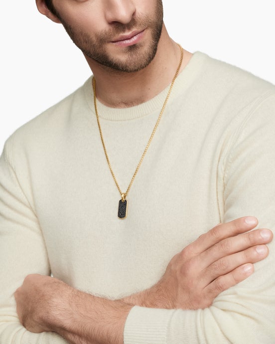 Chevron Tag in 18K Yellow Gold with Black Diamonds, 27mm