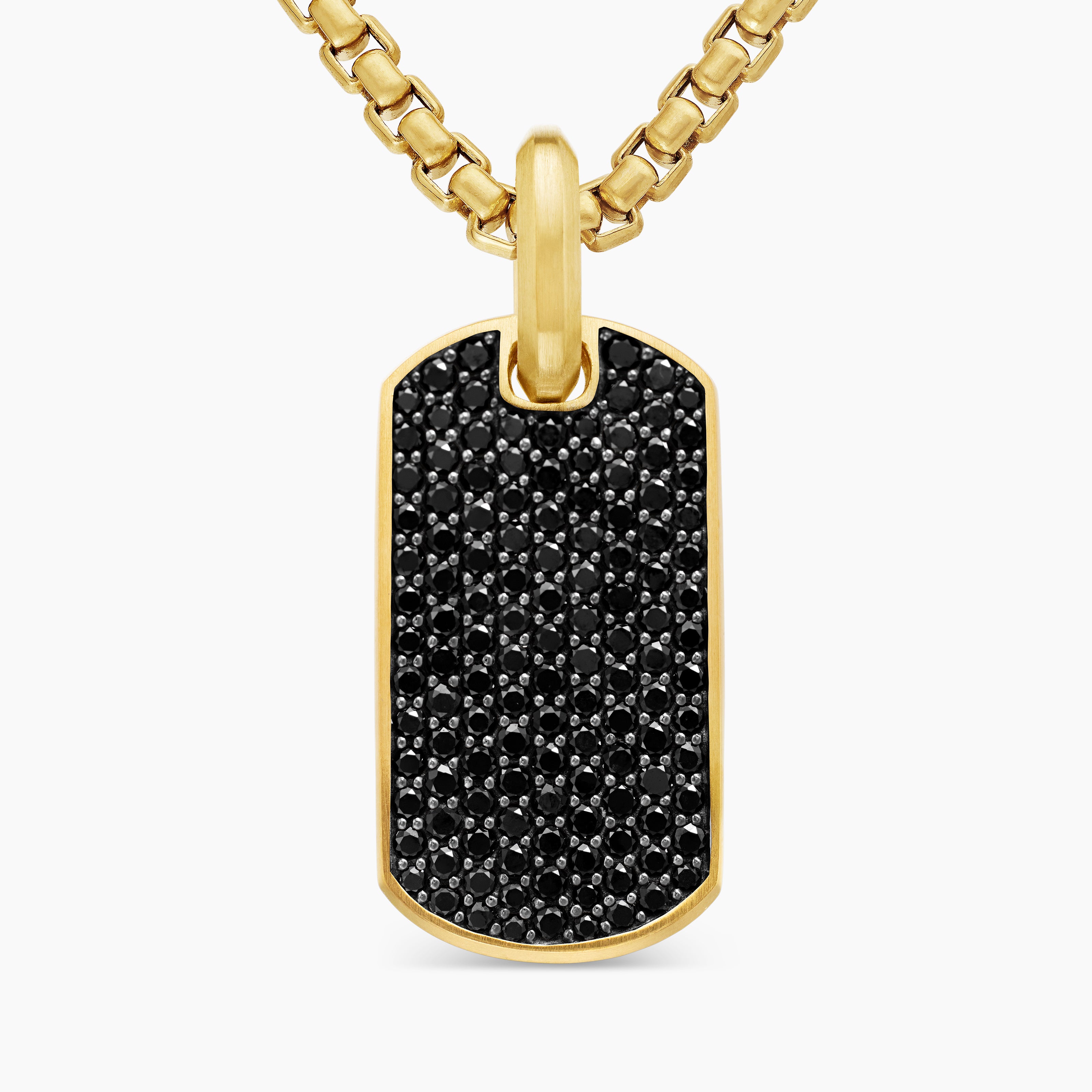 Mens Chevron Tag in 18K Yellow Gold with Black Diamonds, 27mm