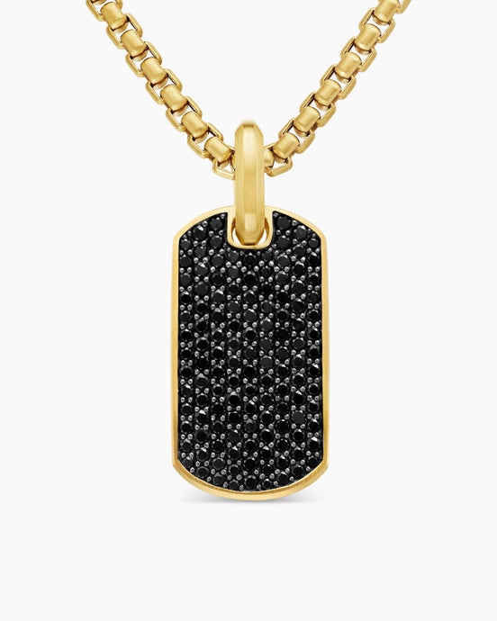 Chevron Tag in 18K Yellow Gold with Black Diamonds, 27mm