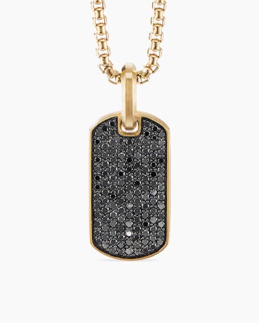 Chevron Tag in 18K Yellow Gold with Black Diamonds, 27mm