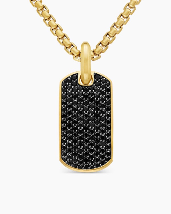 Chevron Tag in 18K Yellow Gold with Black Diamonds, 27mm