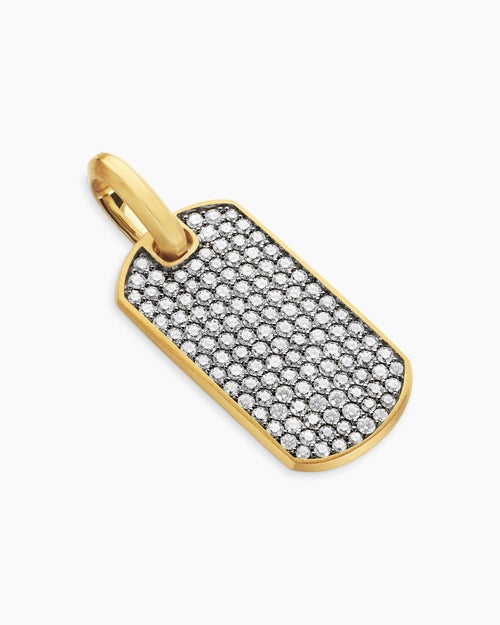 Mens Chevron Tag in 18K Yellow Gold with Diamonds, 27mm