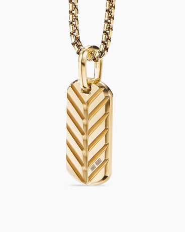 Chevron Tag in 18K Yellow Gold with Diamonds, 27mm