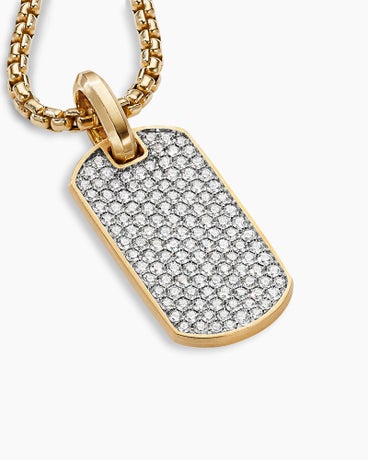 Chevron Tag in 18K Yellow Gold with Diamonds, 27mm