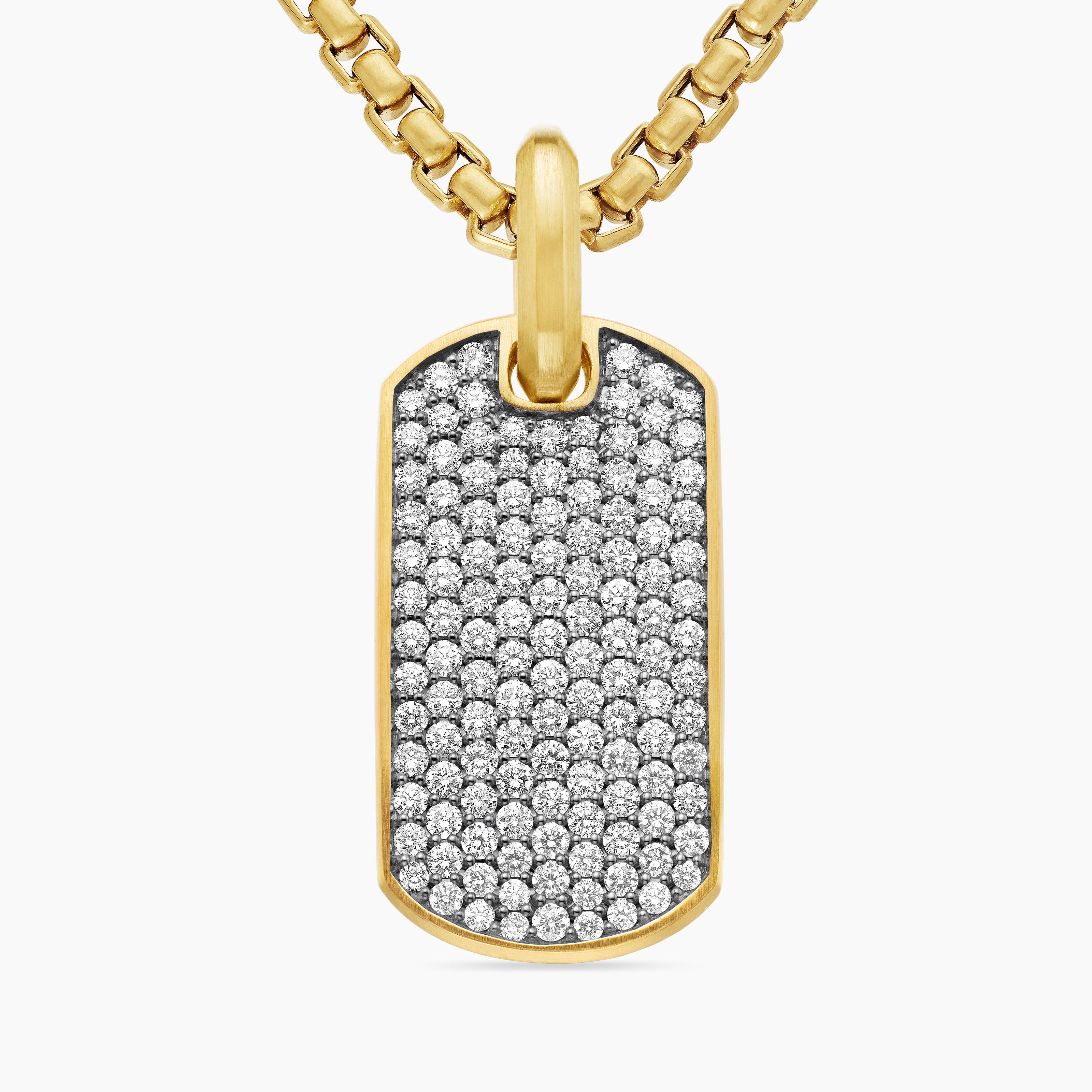 Mens Chevron Tag in 18K Yellow Gold with Diamonds, 27mm