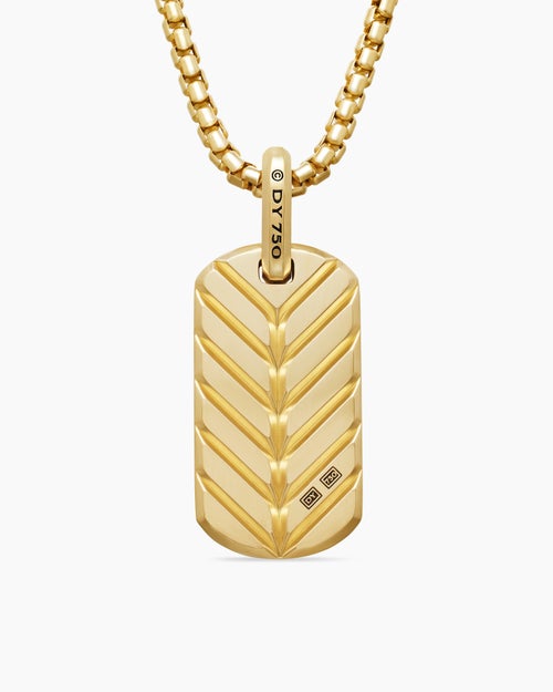 Mens Chevron Tag in 18K Yellow Gold with Nephrite Jade, 27mm