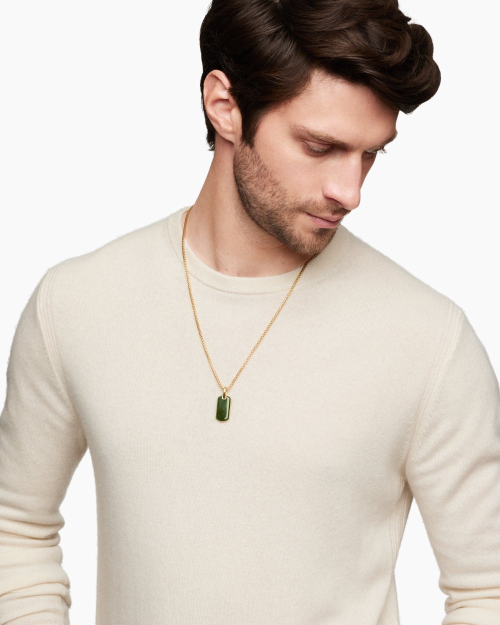 Médaille Chevron en or jaune 18 carats avec jade néphrite, 27 mm homme
