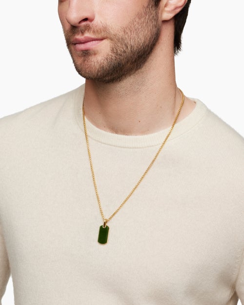 Mens Chevron Tag in 18K Yellow Gold with Nephrite Jade, 27mm