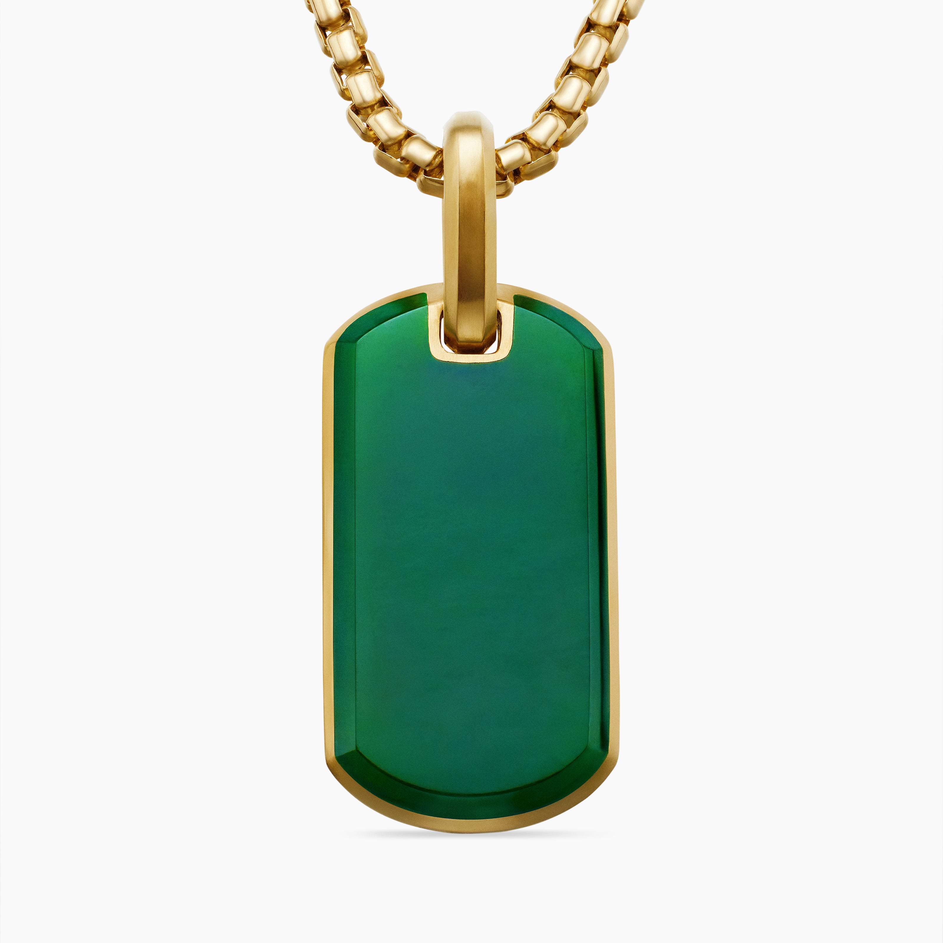 Mens Chevron Tag in 18K Yellow Gold with Nephrite Jade, 27mm