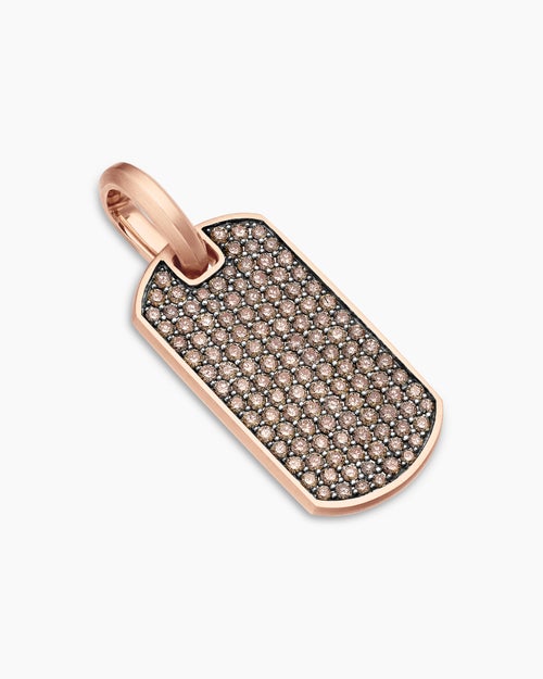 Mens Chevron Tag in 18K Rose Gold with Cognac Diamonds, 27mm