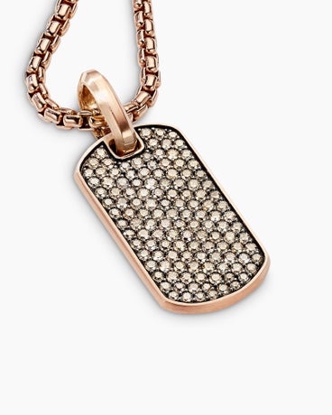 Chevron Tag in 18K Rose Gold with Cognac Diamonds, 27mm