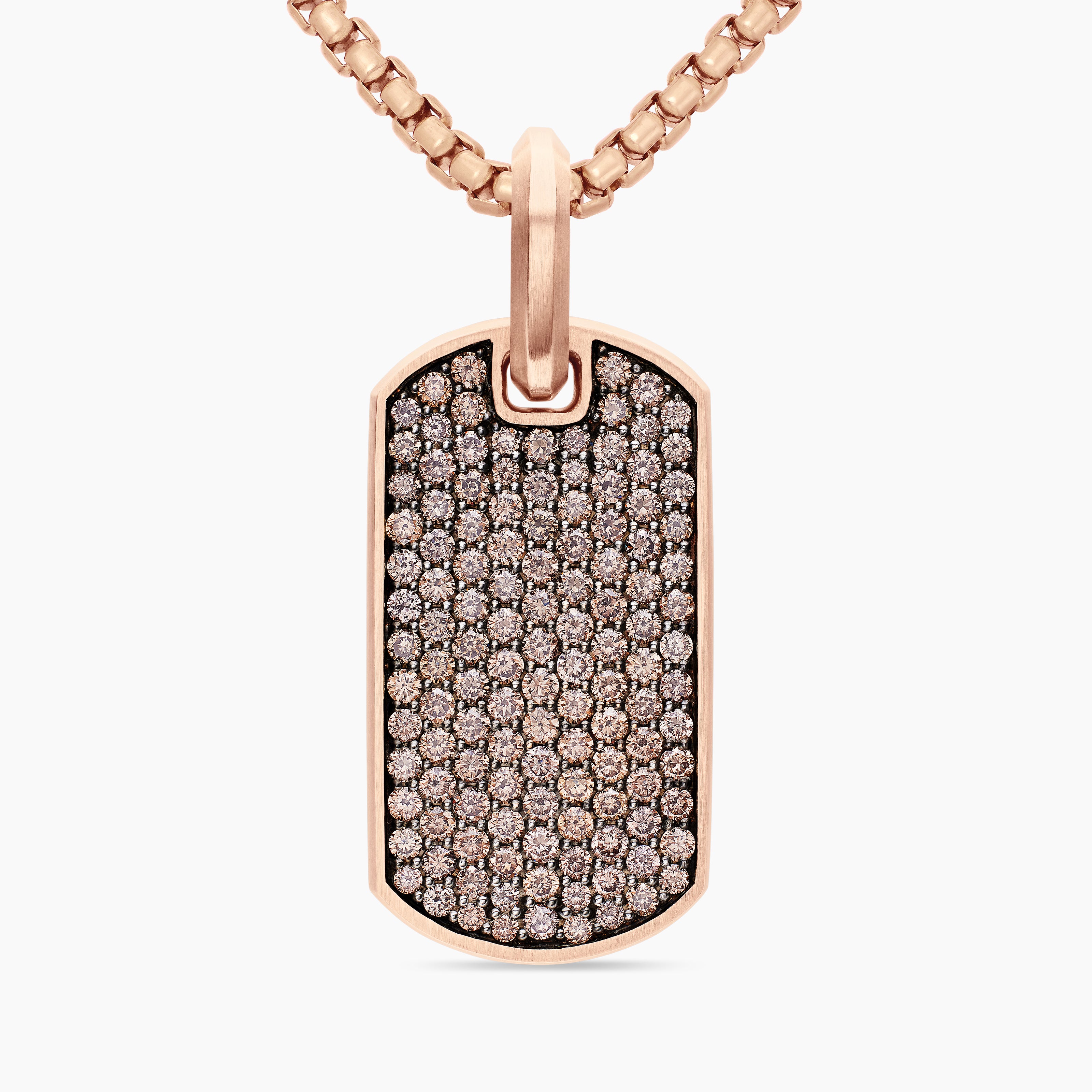 Mens Chevron Tag in 18K Rose Gold with Cognac Diamonds, 27mm