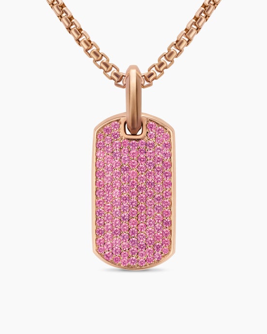 Chevron Tag in 18K Rose Gold with Pink Sapphires, 27mm